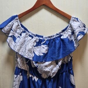SheIn Dress Womens 0XL Blue Floral Off Shoulder Ruffle Hi Low Sundress Plus Size